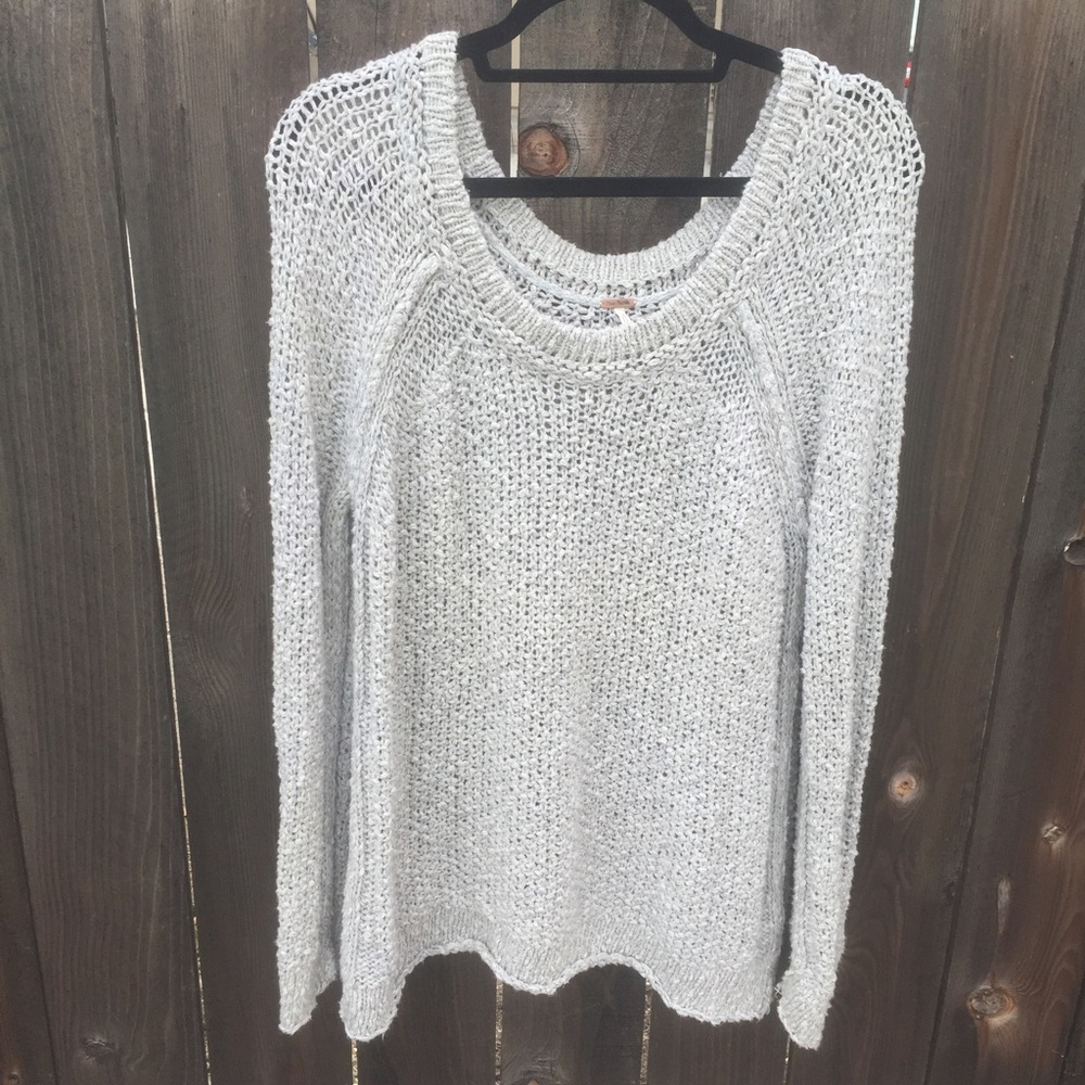Free People Light Gray Open-Knit Sweater
